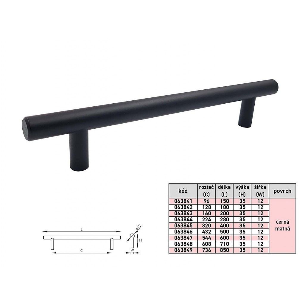 Úchytka Hrazda 12/432mm Černá matná