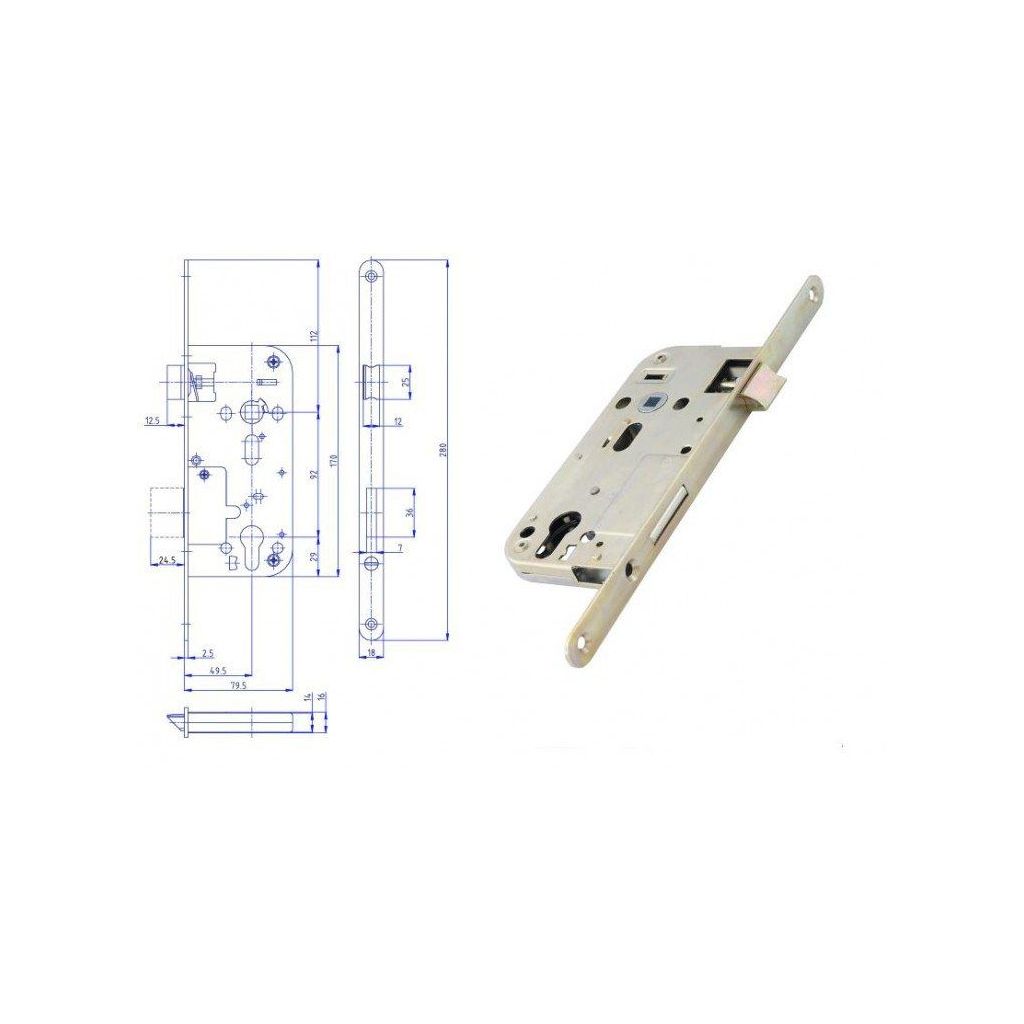 Zadlabací zámek HOBES K 162 (K162) 92/80 dorn 50mm vložkový Zinek