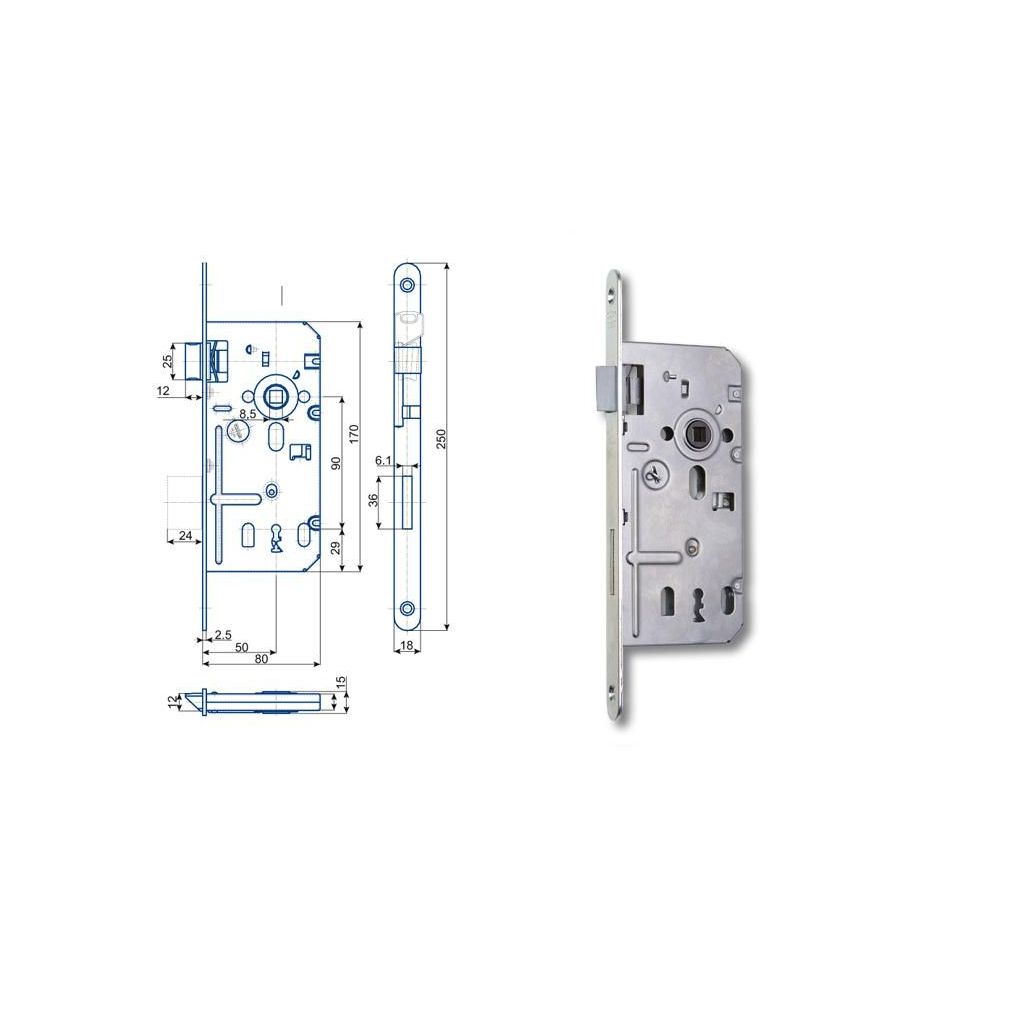 Zadlabací zámek HOBES K 350C (K350C) Pravý 90/80 dorn 50 klíč Zinek