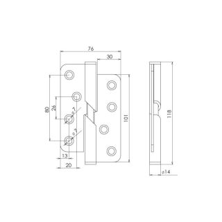Dveřní pant Pravý 04 100x76 mm samozavírací pro LEVÉ dveře NEREZ