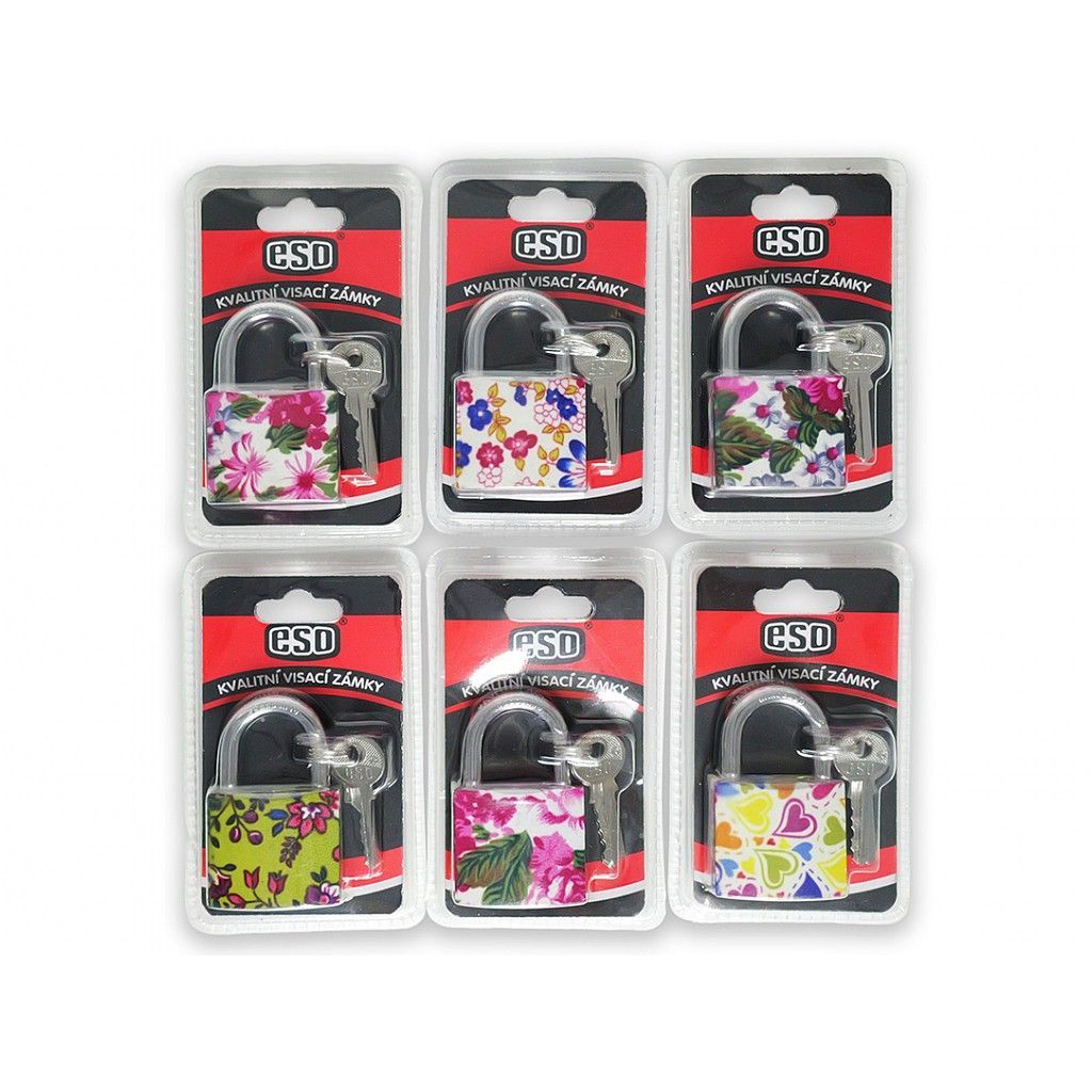 Visací zámek s potiskem 38 mm Mix barev 3klíče